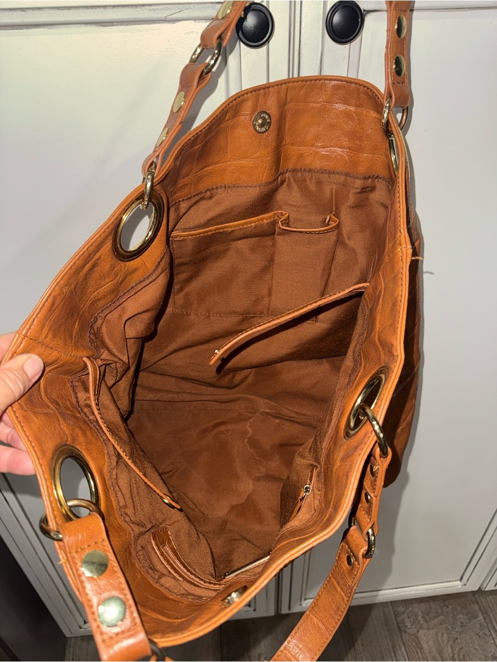 Steve Madden caramel Big bag faux croc leather tote travel bag Overnighter - Picture 8 of 8